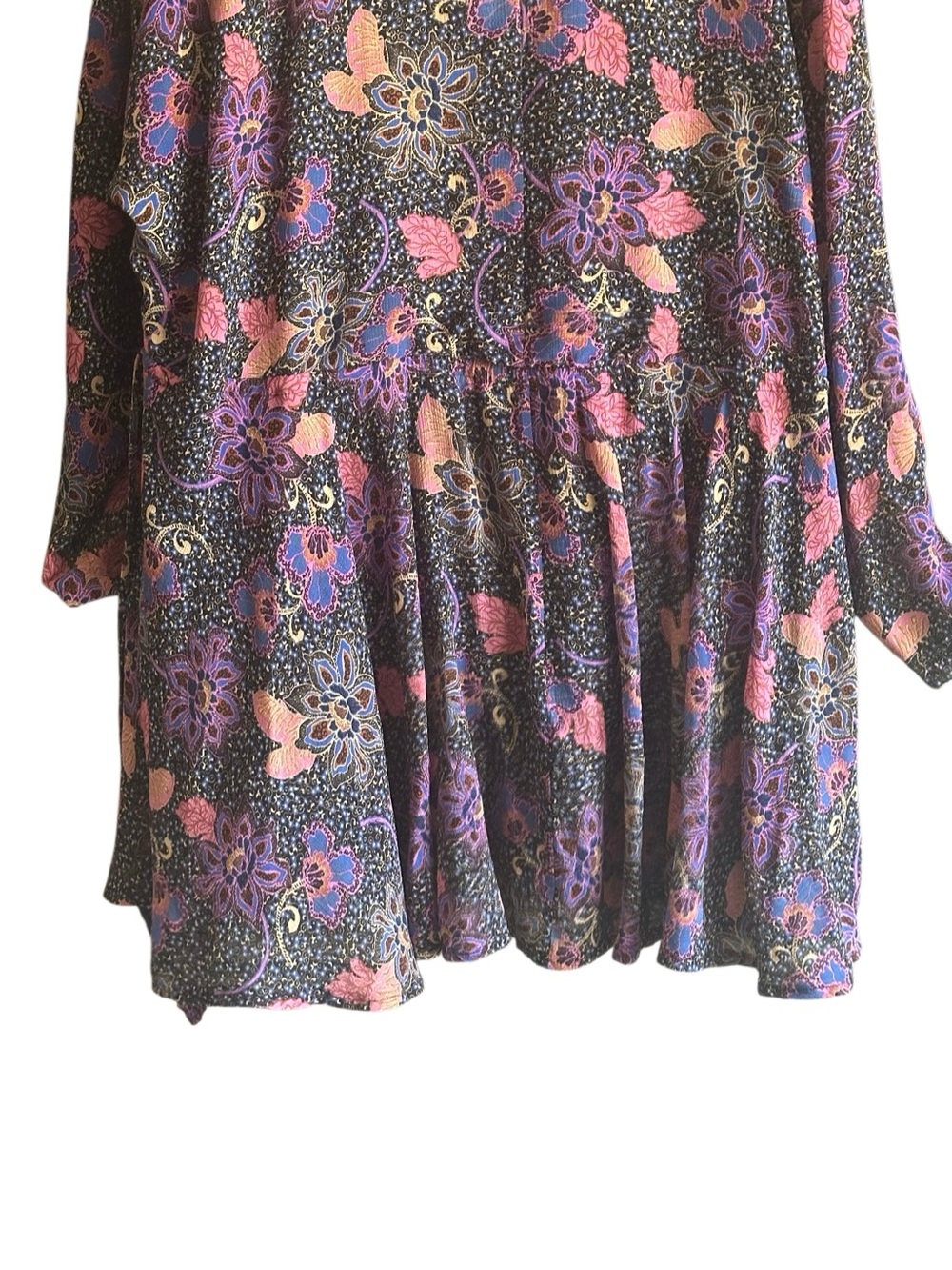 Free People Teegan Mini Dress in Twilight Combo. Faux Wrap Boho Long Sleeve. Med - Picture 11 of 15